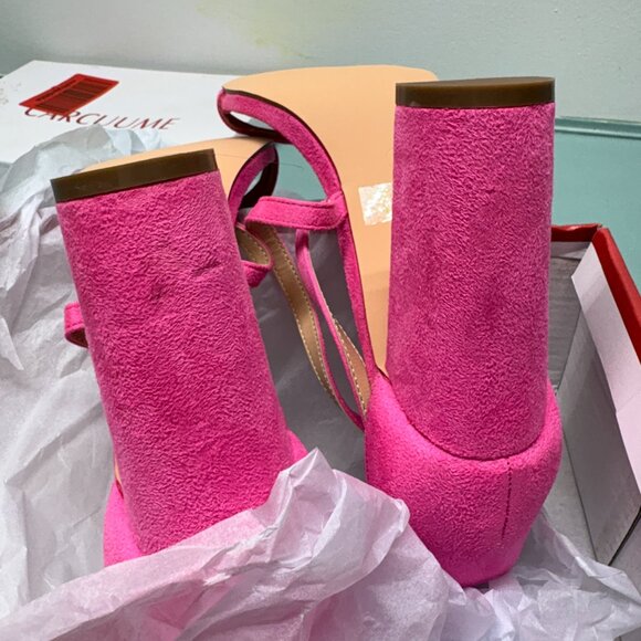 carcuume amber hot pink velvet block heels womens 10 - Picture 5 of 7